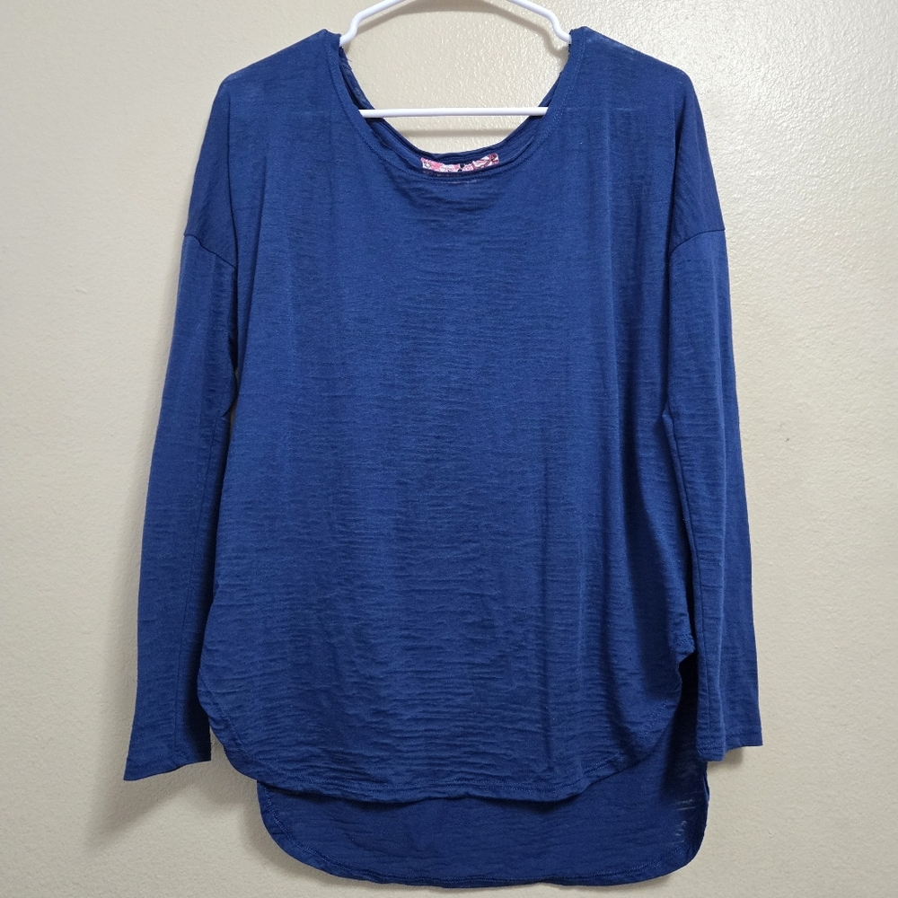 NATION LTD Anthro Blue Cotton | Poly Blend‎ Long Sleeve Tee One Size